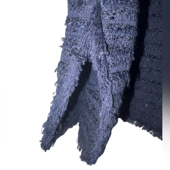 Brooks Brothers Navy Tweed Fringe Sleeveless Dress Belted Size 12 - Picture 5 of 9